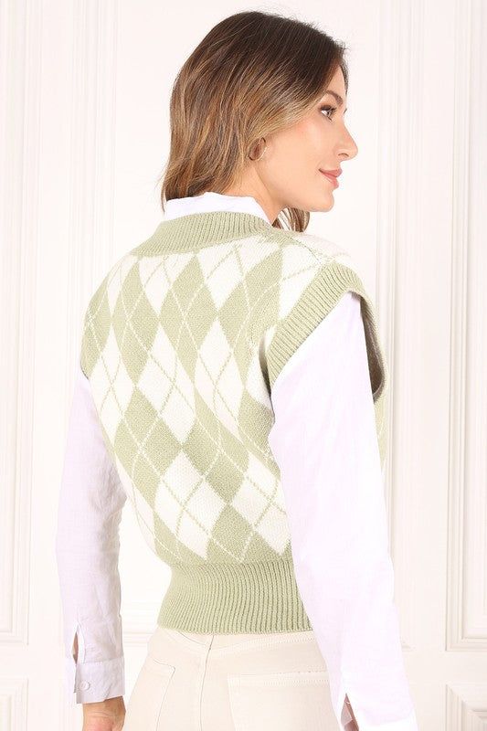 Lilou Knitted argyle sweater vest us.meeeshop - 