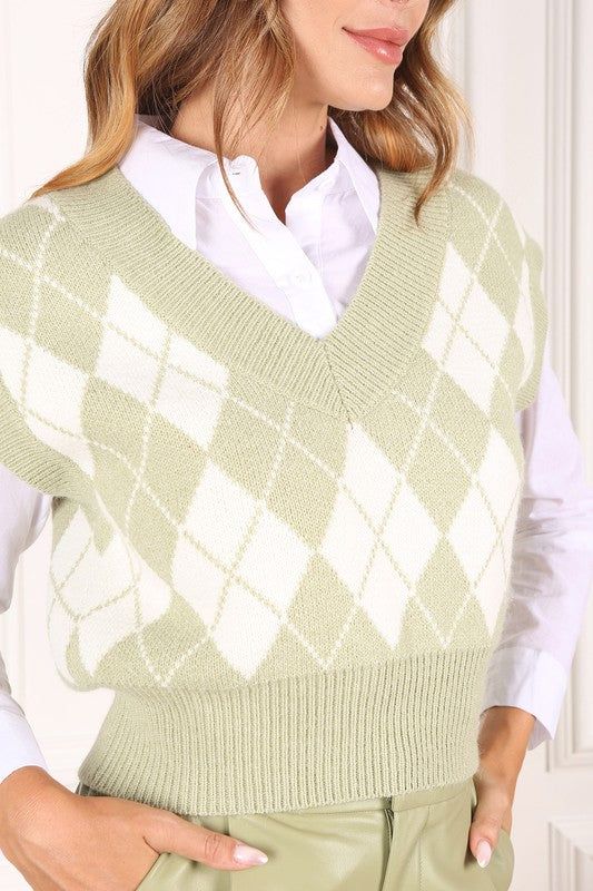 Lilou Knitted argyle sweater vest us.meeeshop - Shirts & Tops