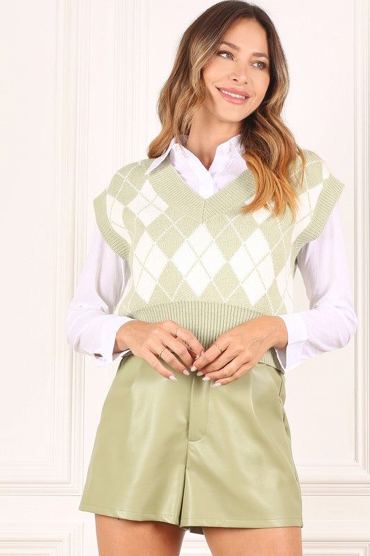 Lilou Knitted argyle sweater vest us.meeeshop - 