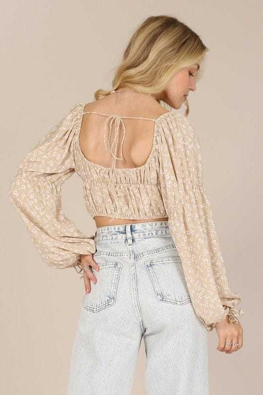 Lilou | LS square neck floral crop top us.meeeshop - 