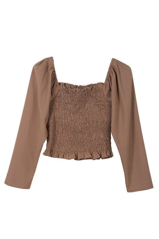 Lilou | LS square neck smocking top us.meeeshop - 