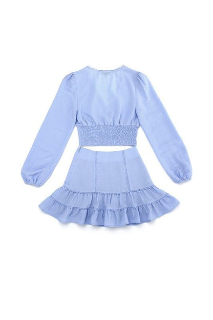 Lilou | Lace trimmed smocking blouse and skirt set us.meeeshop - 