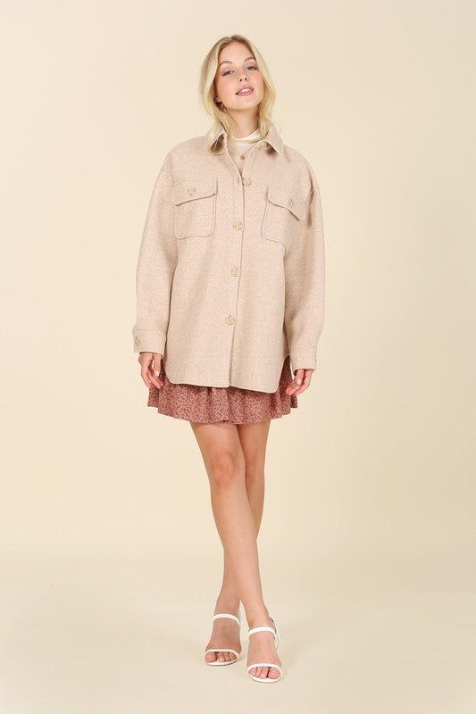 Lilou | Light beige shacket with pockets us.meeeshop - 