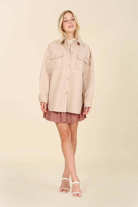 Lilou | Light beige shacket with pockets | us.meeeshop