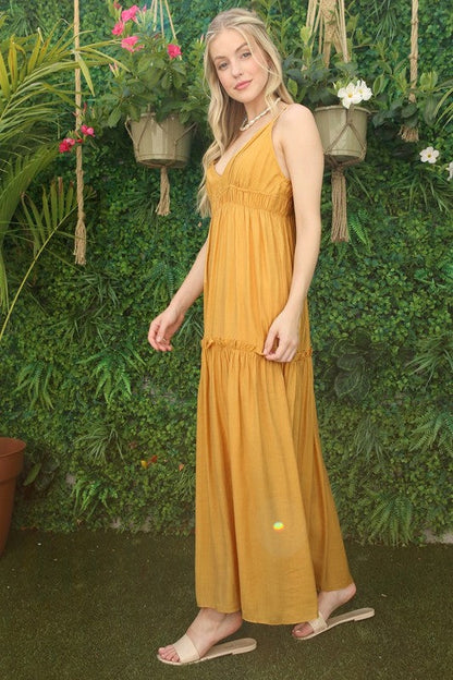 Lilou | Low cut mustard yellow tank dress | us.meeeshop