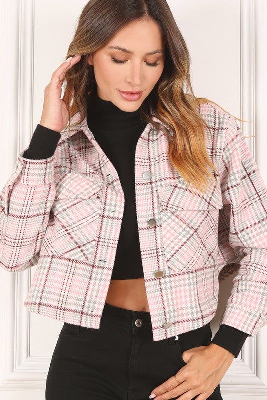 Lilou Plaid crop jacket us.meeeshop - Coats & Jackets