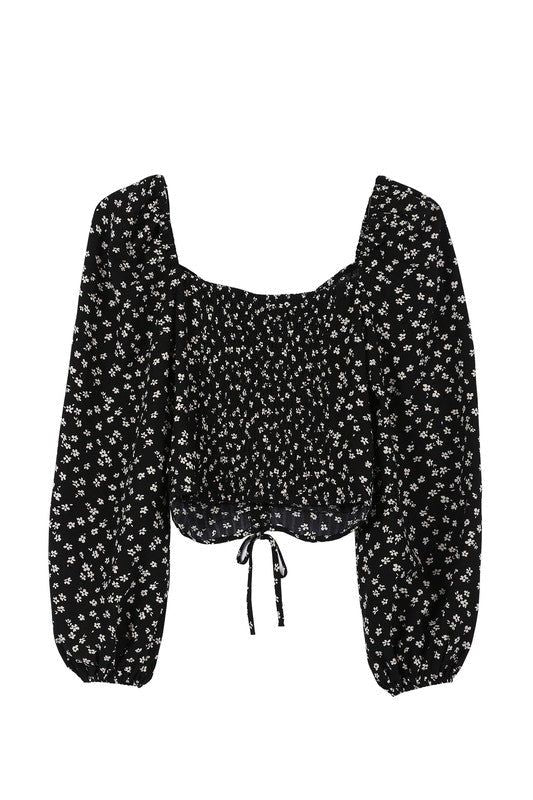 Lilou | Ruched floral print crop top with puff sleeves us.meeeshop - 