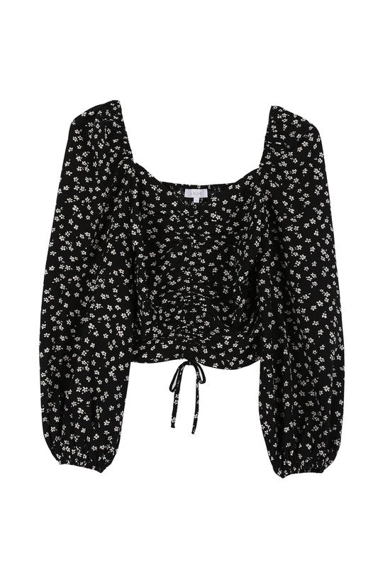 Lilou | Ruched floral print crop top with puff sleeves | us.meeeshop