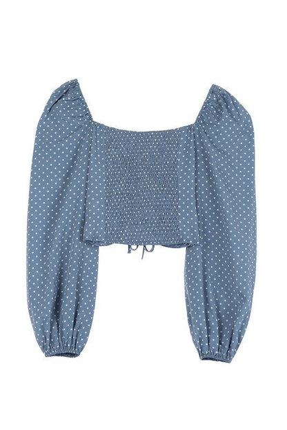 Lilou | Ruched polka dot crop top with puff sleeves us.meeeshop - 