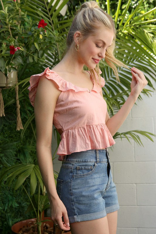 Lilou | SL ruffled top with flare in Pink | us.meeeshop