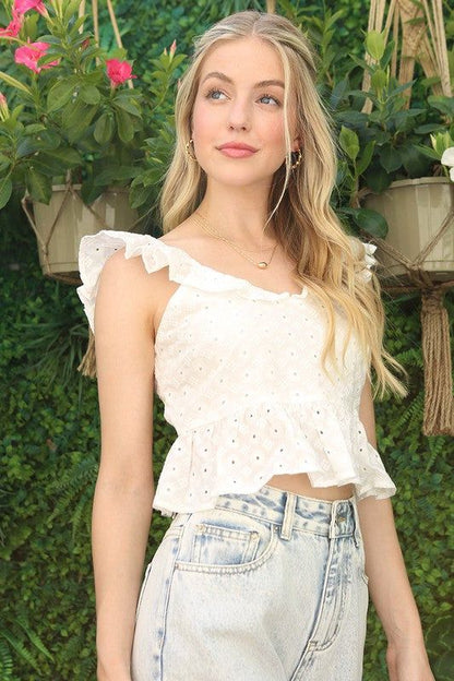 Lilou | SL ruffled top with flare in White us.meeeshop - Shirts & Tops