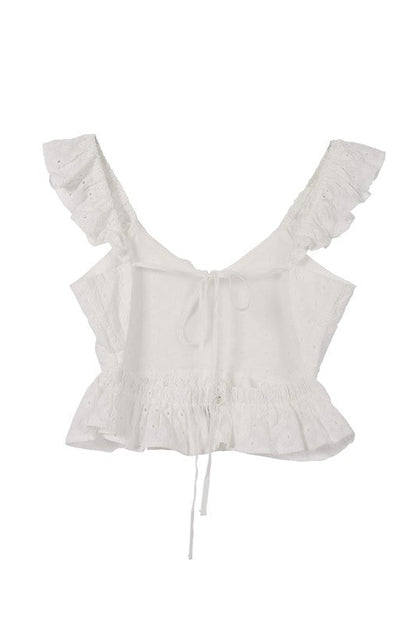 Lilou | SL ruffled top with flare in White | us.meeeshop