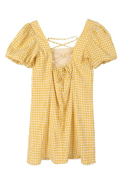 Lilou | SS back strap dress - gingham us.meeeshop - 