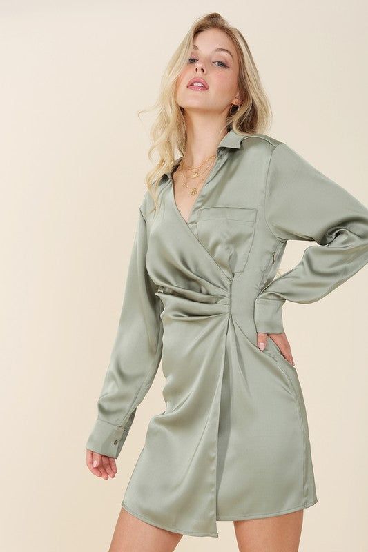 Lilou | Satin collared wrap mini dress us.meeeshop - 