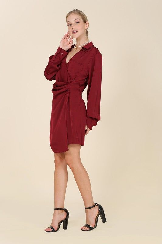 Lilou | Satin collared wrap mini dress us.meeeshop - 