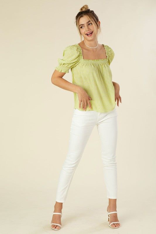 Lilou | Smocked blouse with puff sleeve - us.meeeshop