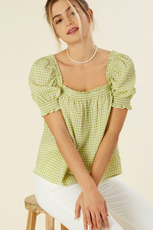 Lilou | Smocked blouse with puff sleeve - us.meeeshop