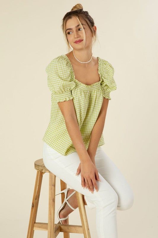 Lilou | Smocked blouse with puff sleeve - us.meeeshop