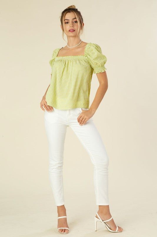 Lilou | Smocked blouse with puff sleeve - us.meeeshop