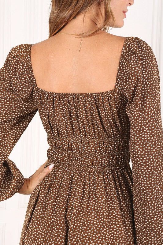 Lilou | Square neck vintage puff dress us.meeeshop - 