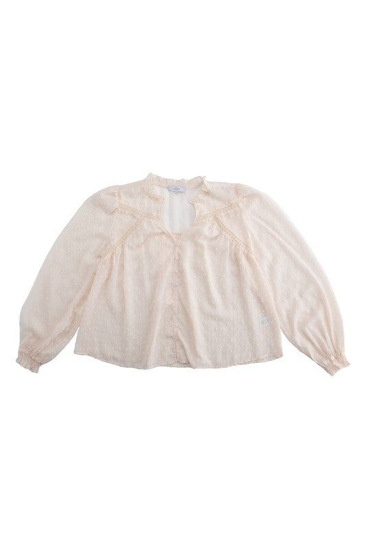 Lilou Swiss dot chiffon blouse with ruffled neck us.meeeshop - 