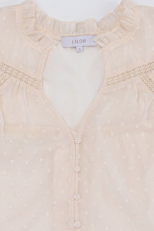 Lilou Swiss dot chiffon blouse with ruffled neck us.meeeshop - 