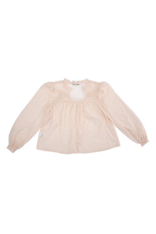 Lilou Swiss dot chiffon blouse with ruffled neck us.meeeshop - 