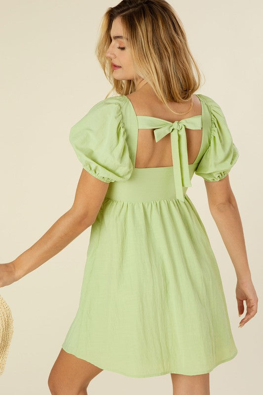 Lilou Tie back dress with puff sleeves | us.meeeshop