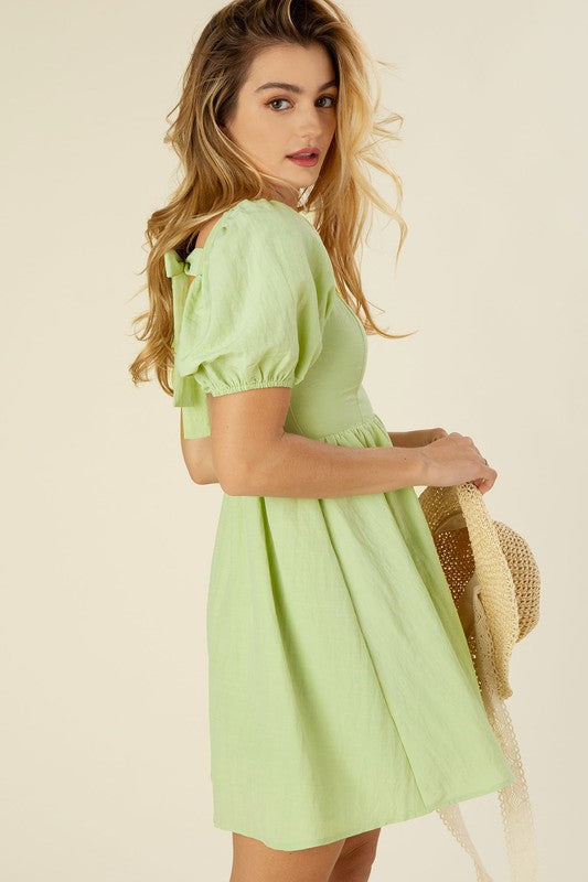 Lilou Tie back dress with puff sleeves | us.meeeshop