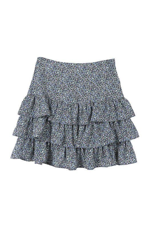 Lilou | Tierd floral skirt In Blue us.meeeshop - 