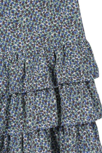 Lilou | Tierd floral skirt In Blue us.meeeshop - 