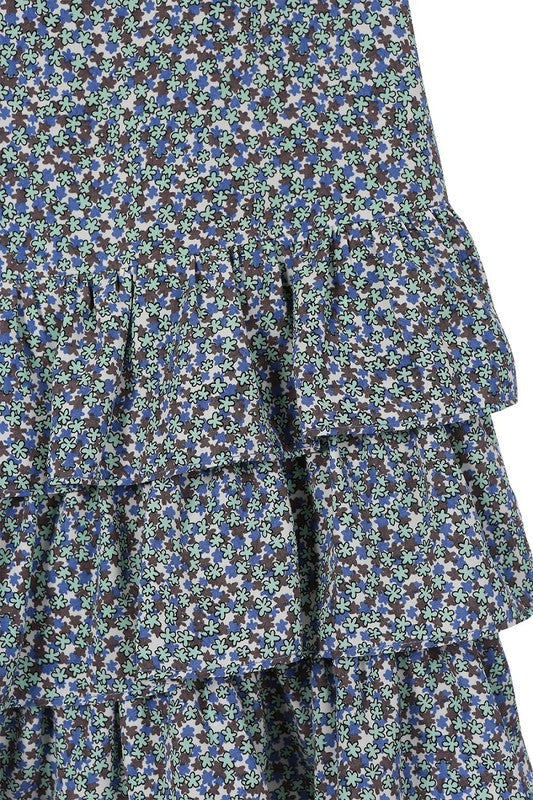 Lilou | Tierd floral skirt In Blue | us.meeeshop