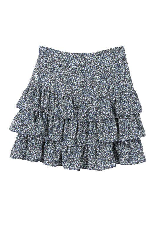 Lilou | Tierd floral skirt In Blue us.meeeshop - 