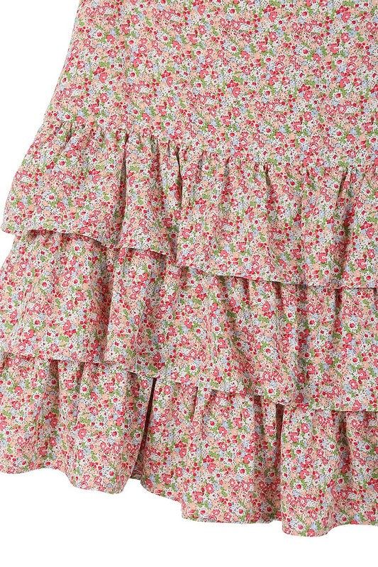 Lilou | Tierd floral skirt in Pink us.meeeshop - 