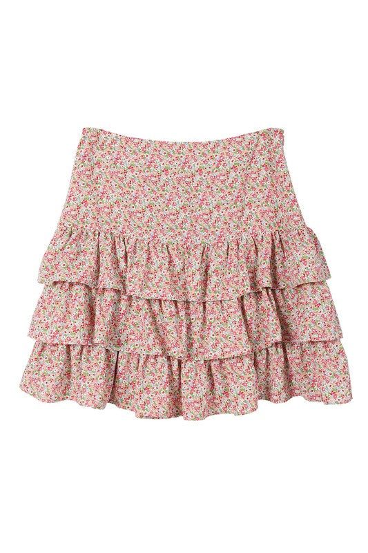 Lilou | Tierd floral skirt in Pink us.meeeshop - 