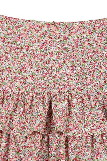 Lilou | Tierd floral skirt in Pink us.meeeshop - 