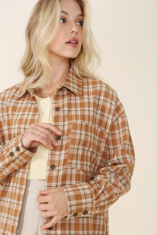 Women's Lilou Autumn beige plaid shirts - us.meeeshop