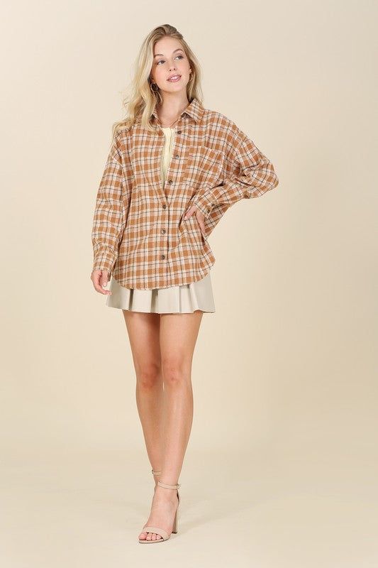 Women's Lilou Autumn beige plaid shirts - us.meeeshop