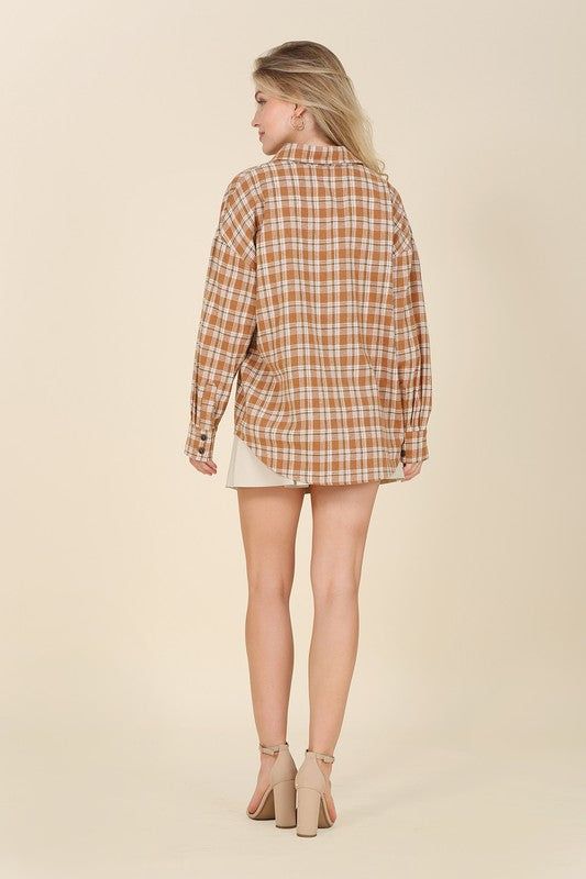 Women's Lilou Autumn beige plaid shirts - us.meeeshop