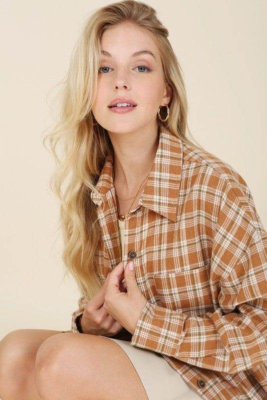 Lilou Autumn beige plaid shirts - us.meeeshop