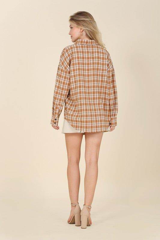 Lilou Autumn beige plaid shirts - us.meeeshop