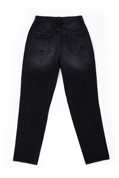 Lilou Black distressed straight jeans - us.meeeshop