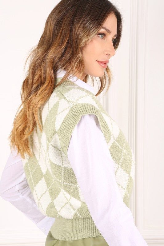 Lilou Knitted argyle sweater vest - us.meeeshop