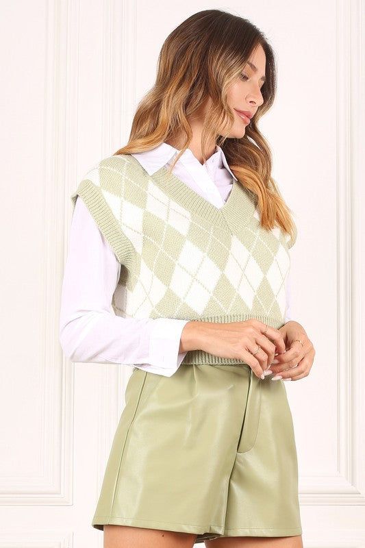 Lilou Knitted argyle sweater vest - us.meeeshop