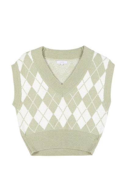 Lilou Knitted argyle sweater vest - us.meeeshop