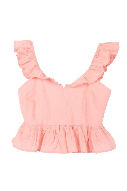 Lilou | SL ruffled top with flare in Pink | us.meeeshop