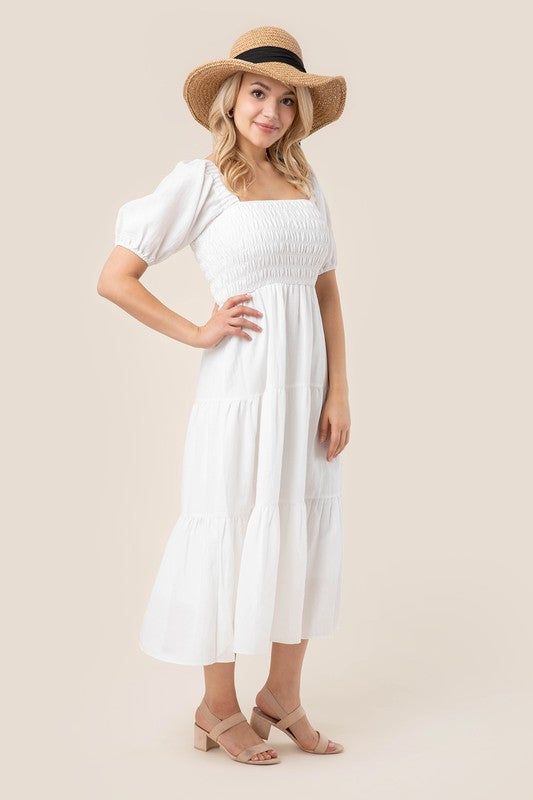 Lilou Tiered long dress with puff sleeves - us.meeeshop