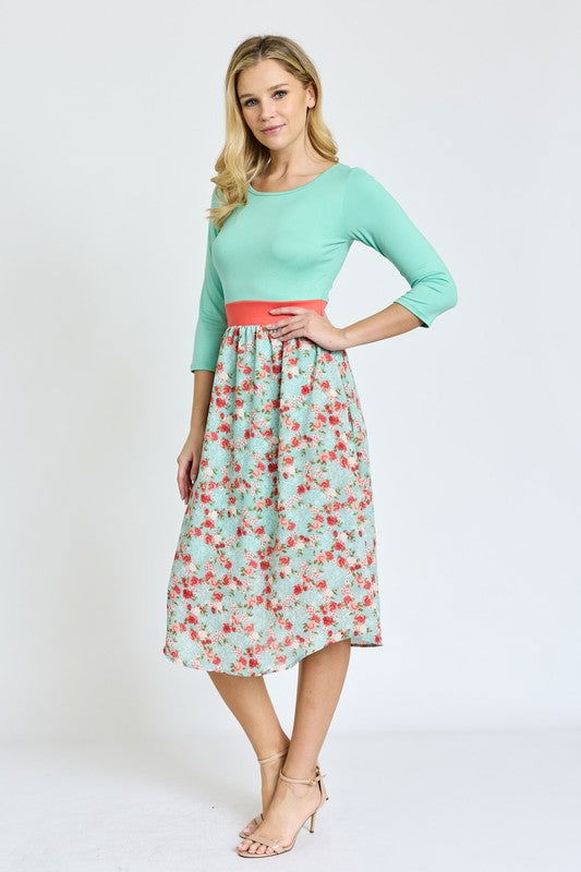 Lined Floral Band Midi Dress us.meeeshop - 