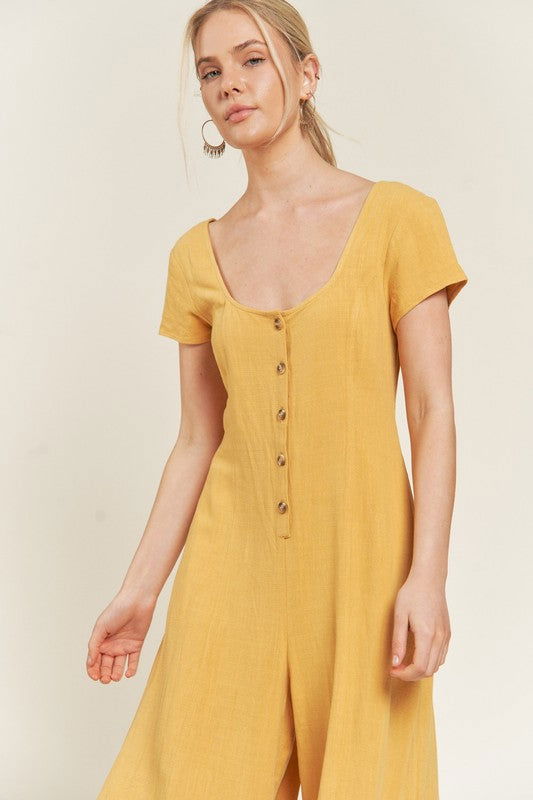 Linen Button Down Jumpsuit us.meeeshop - 