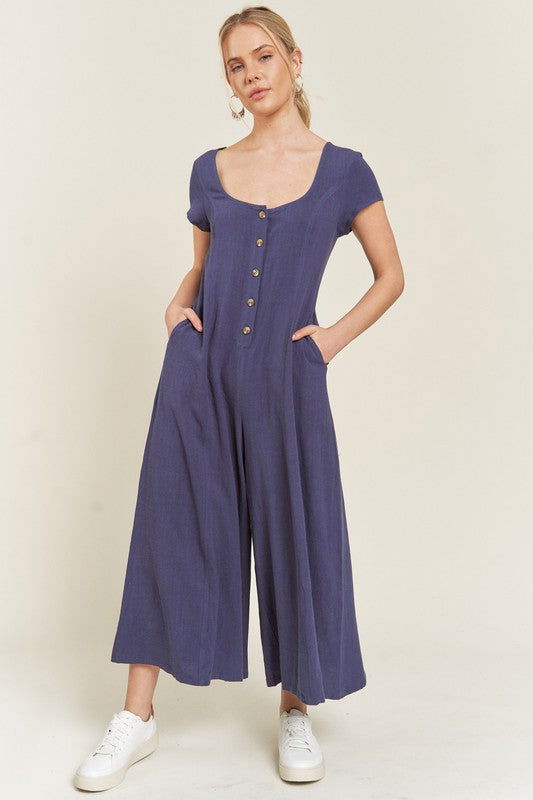 Linen Button Down Jumpsuit us.meeeshop - 